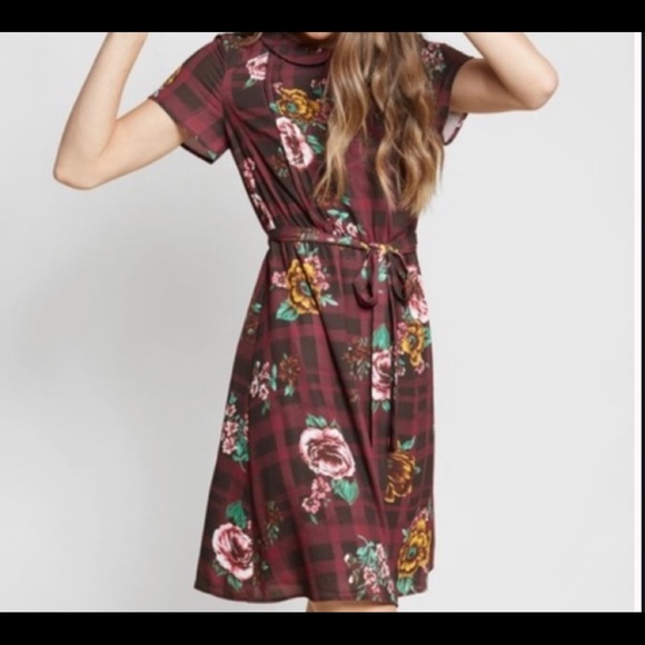 Modcloth Dresses & Skirts - Modcloth Floral & Plaid Peter Pan Collar Dress